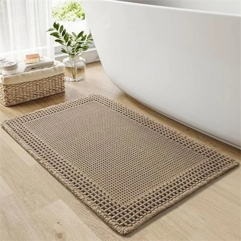 Waffle Bath Mat, Super Absorbent Non Slip, Machine Washable, Ultra Soft
